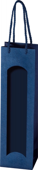 Hochwertige Papiertüte Prestige Topazblau mit Folienfenster für 1 Flasche